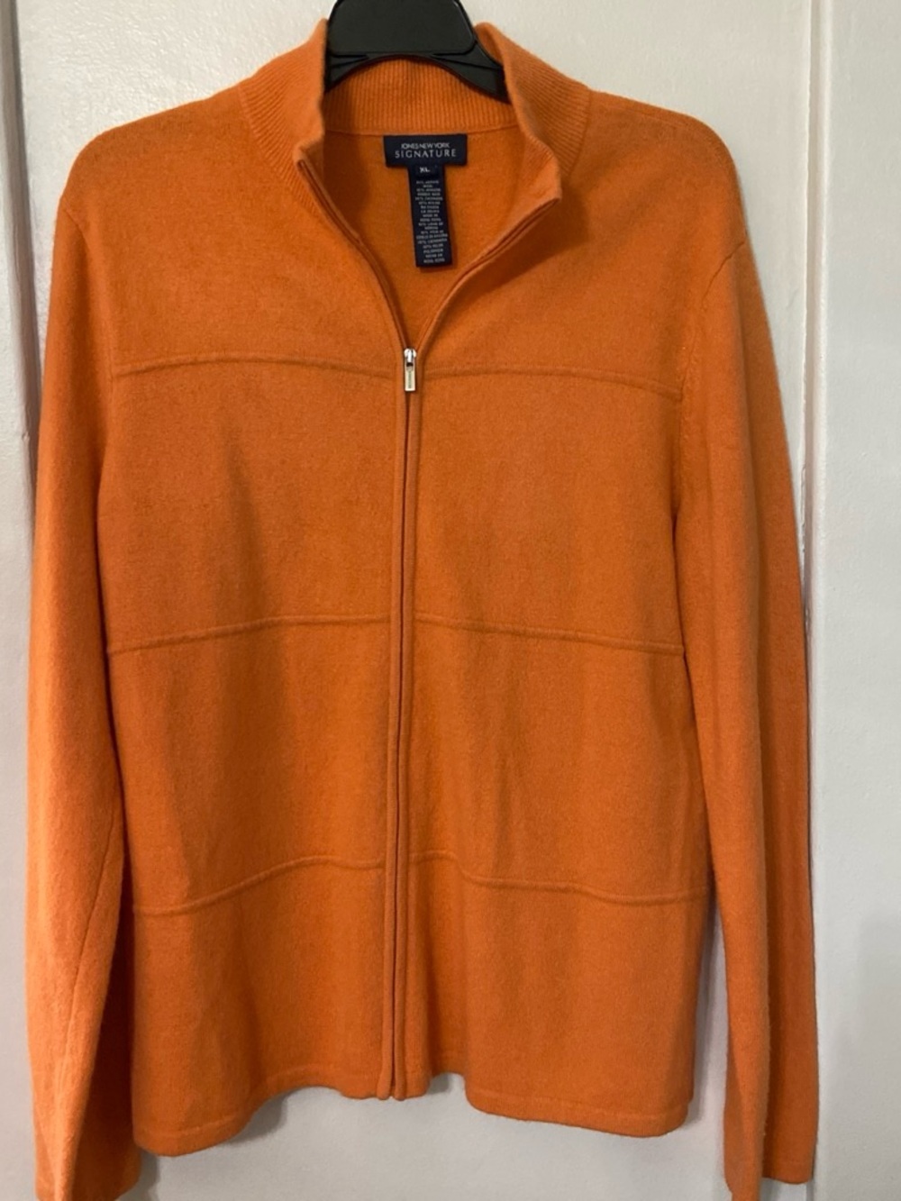 Jones New York Orange Zip-Front Turtleneck Sweater